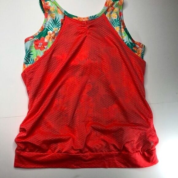 Danskin NOW Athletic Workout Double 2-Layer Top Coral Green L (10-12) Tropical - Picture 1 of 9
